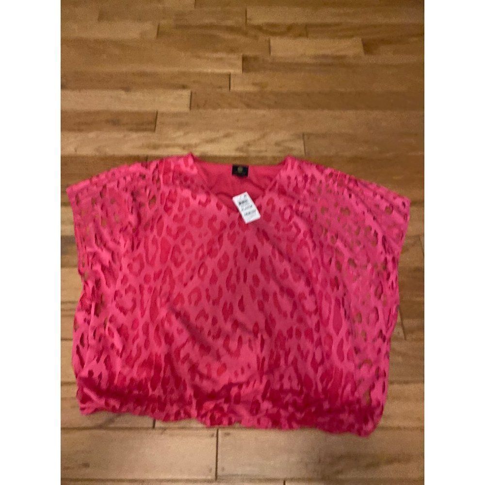 NWT JM Collection women’s pink animal print slit sleeve elastic waist blouse XL